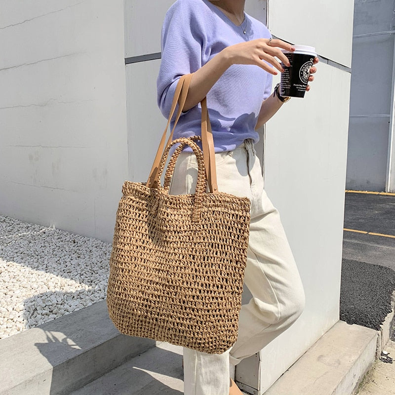 Casual Straw Women Shoulder Bags Wicker Woven Handbags Bag Tote Purses