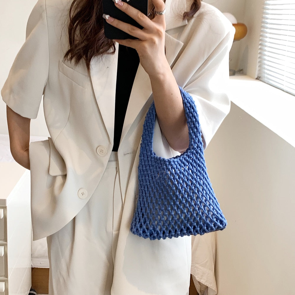 Crochet Handbag Women Hollow Out Hand Woven Totes Bag Hollow Knitting Purses