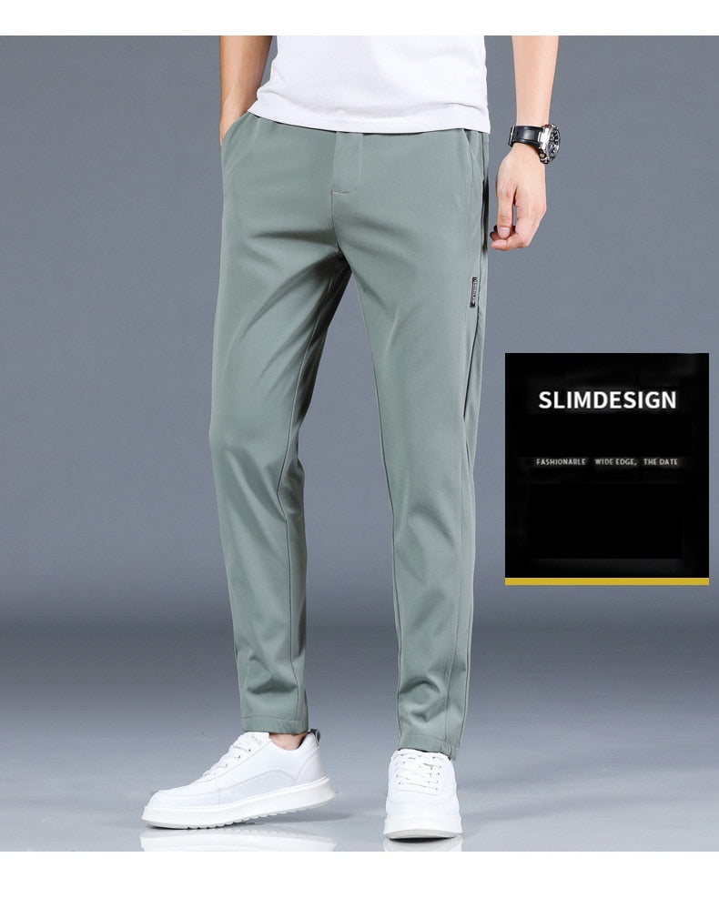 Men Pants Slim Fit Work Elastic Waist Jogger Pant Outdoor Long Trousers