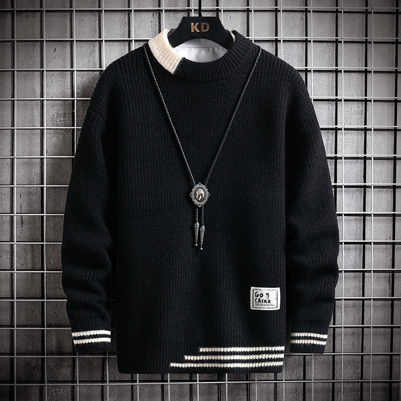 Knitted Sweater Men O-neck Long Sleeve Slim Fit Streetwear Knit Sweater