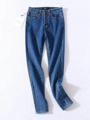 Four Buttons High Waist Pencil Jeans Women Slim Fit Pants Trousers