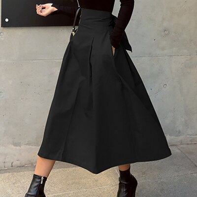 Skirts Womens Big Swing Skirt Long Skirt Wild High Waist Bow Slim Skirts