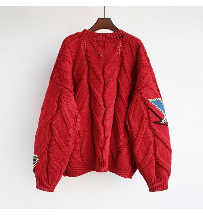 Women Sweater Comfortable Cardigan Letter Red