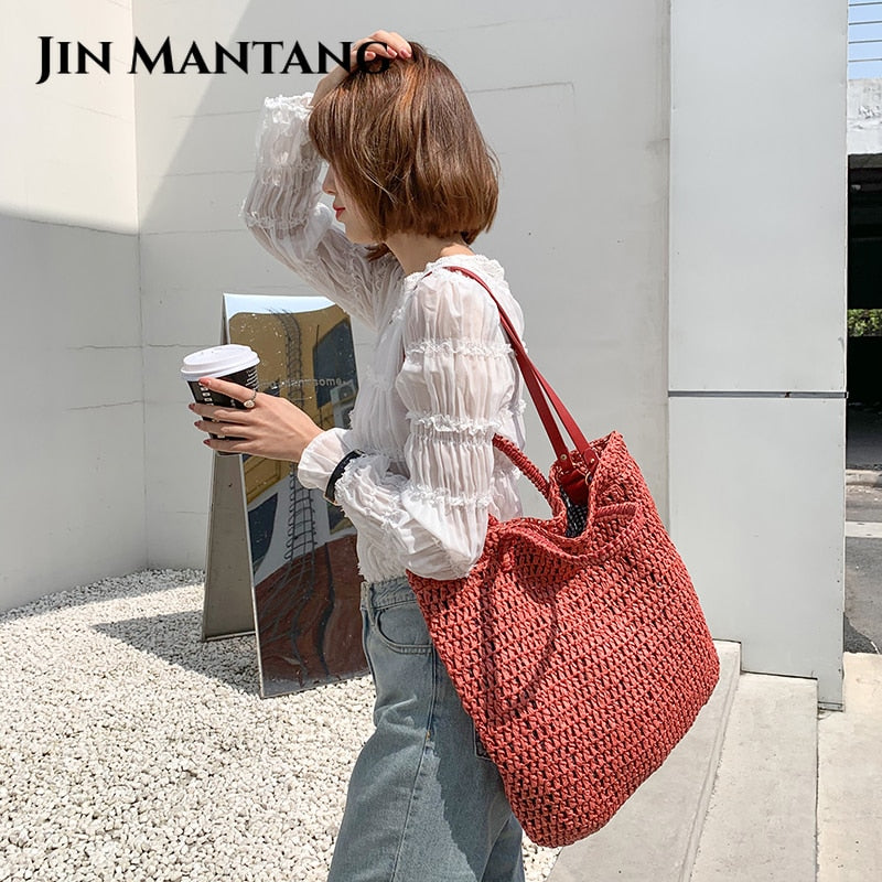 Casual Straw Women Shoulder Bags Wicker Woven Handbags Bag Tote Purses