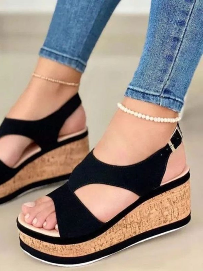 Women Wedge Sandals Buckle Platform Sandals High Heels Leisure Non-slip