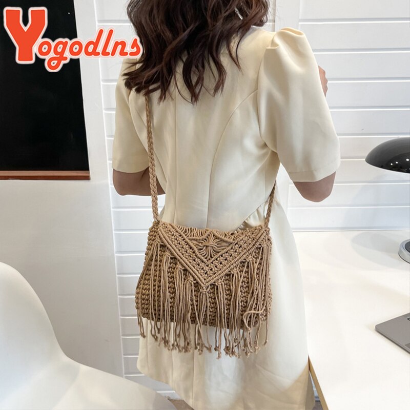 Tassel Straw Bag Women Handmade Woven Shoulder Bag