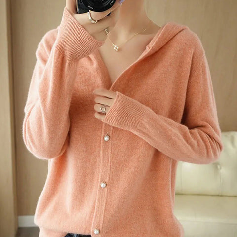 Hooded Button Sweaters Commute Tops Warm Loose Cardigan Coat