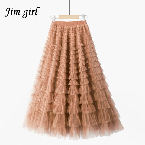 Tulle Long Skirts Womens High Waist A-Line Tutu Skirt Mesh Pleated Maxi Skirt