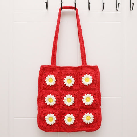 square crochet tote bag knitted women shoulder bags handmade woven flower purses