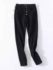 Four Buttons High Waist Pencil Jeans Women Slim Fit Pants Trousers