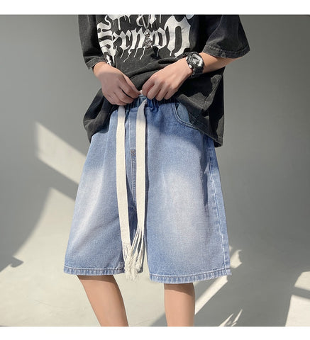 Thin Men Shorts Baggy Straight Wide Legs Jeans