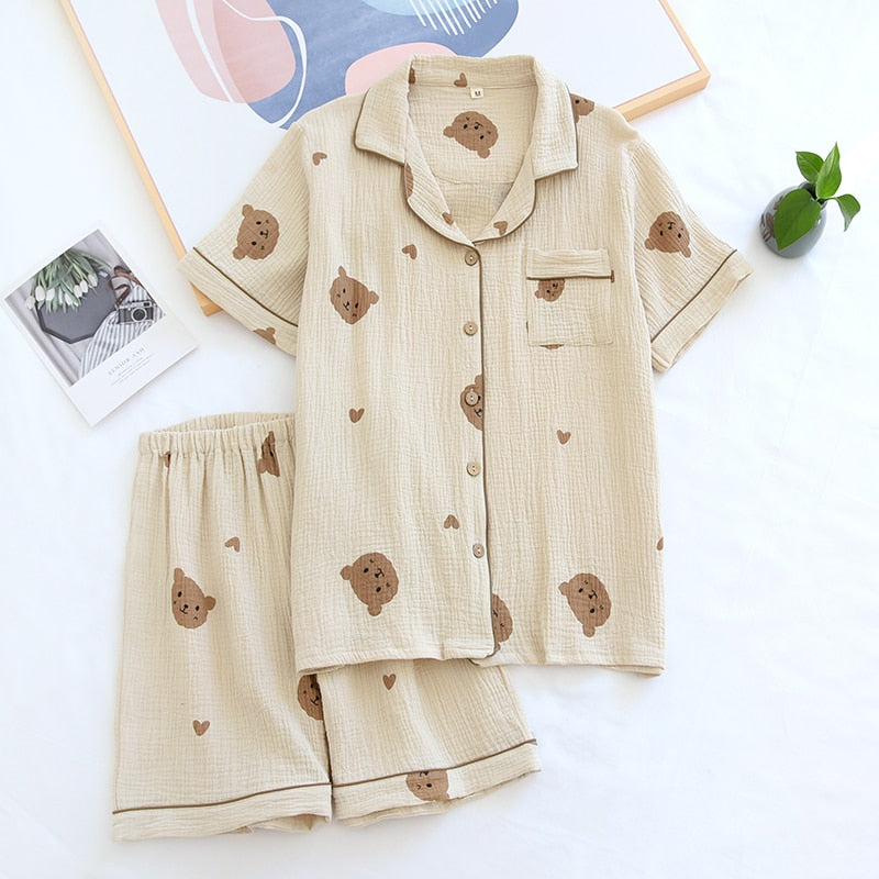 Pure Cotton Pajamas Set Sleepwear Short-Sleeved Suit Loungewear