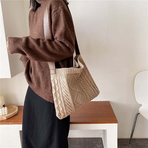 Woolen Knitted Criss Cross Handbag Crochet Shoulder Bag