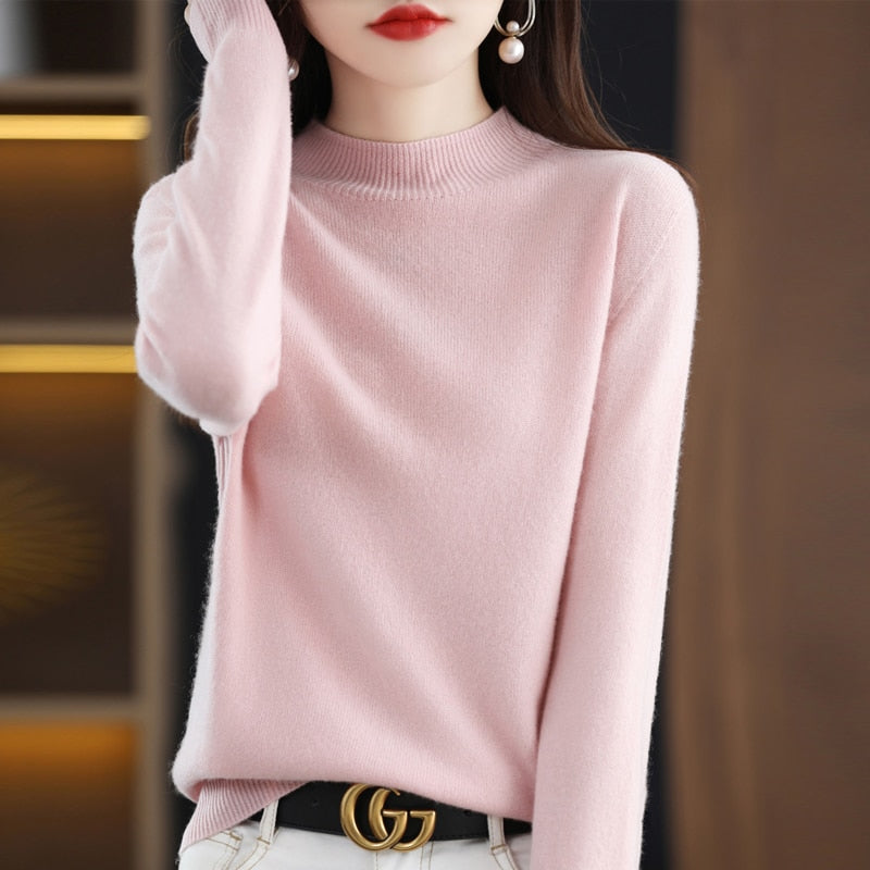 Seamless Half Turtleneck Knitted Sweater Women Long-Sleeved Sweater