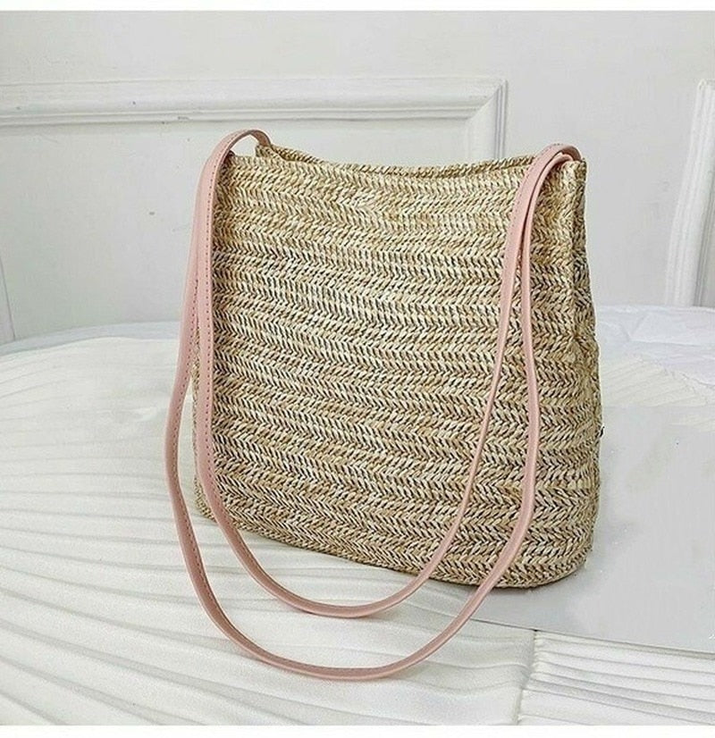 Women Handbag Beach Bag Woven Handmade Knitted Straw Totes Shoulder Bag