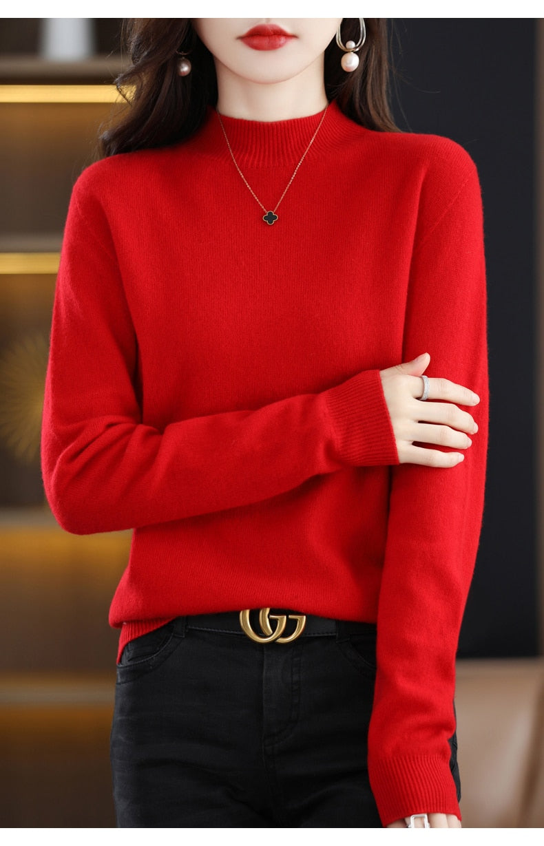 Seamless Half Turtleneck Knitted Sweater Women Long-Sleeved Sweater