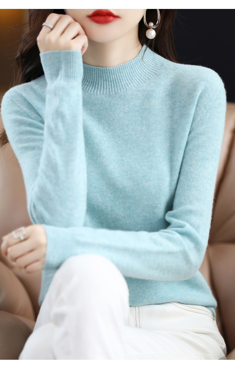 Seamless Half Turtleneck Knitted Sweater Women Long-Sleeved Sweater