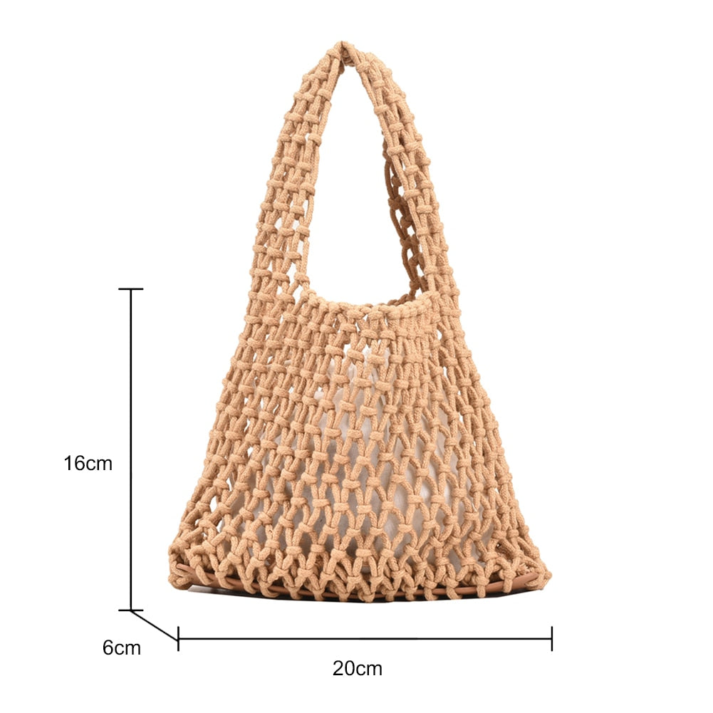 Crochet Handbag Women Hollow Out Hand Woven Totes Bag Hollow Knitting Purses