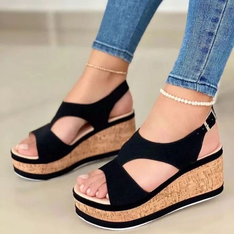 Women Wedge Sandals Buckle Platform Sandals High Heels Leisure Non-slip