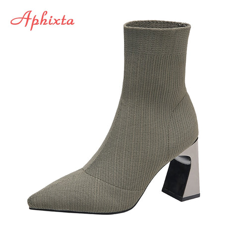 Heels Socks Boots Women Pointed Toe Ankle Boots Shoes Boats