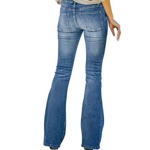 Jeans Pants Women High Waist Stretch Pocket Trousers Wide Leg