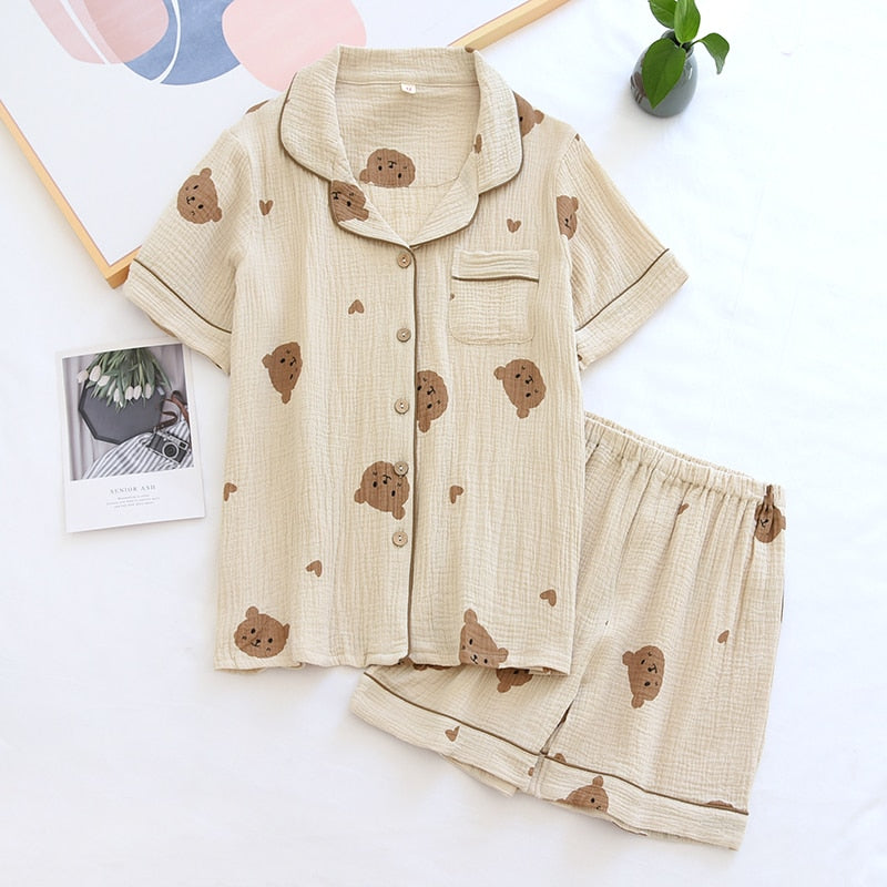 Pure Cotton Pajamas Set Sleepwear Short-Sleeved Suit Loungewear