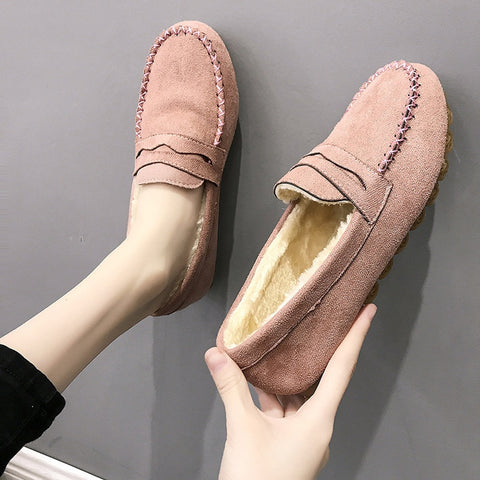 Winter Women Shoes Short Sewing Slip-On Non-Slip Bottom Comfortable Flats Loafers