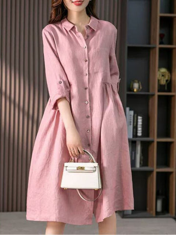 Shirt Dress Vintage LOOSE Mini Dress Office Long Robe Formal Dresses