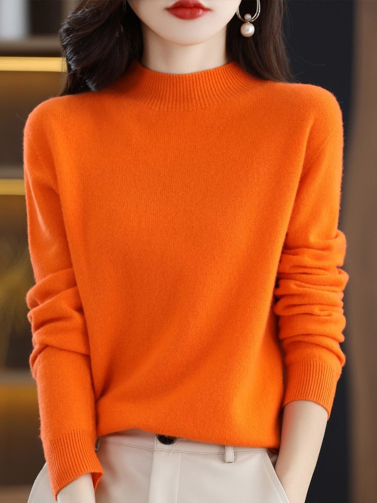 Seamless Half Turtleneck Knitted Sweater Women Long-Sleeved Sweater