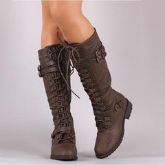 Women Knee high Boots Lace Up Flat Shoes shoes Snow Boots