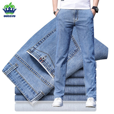 Classic Style Men's Light blue Jeans Casual Business Stretch Denim
