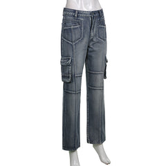 Low Waisted Pockets Trousers Baggy Pants Women Jeans
