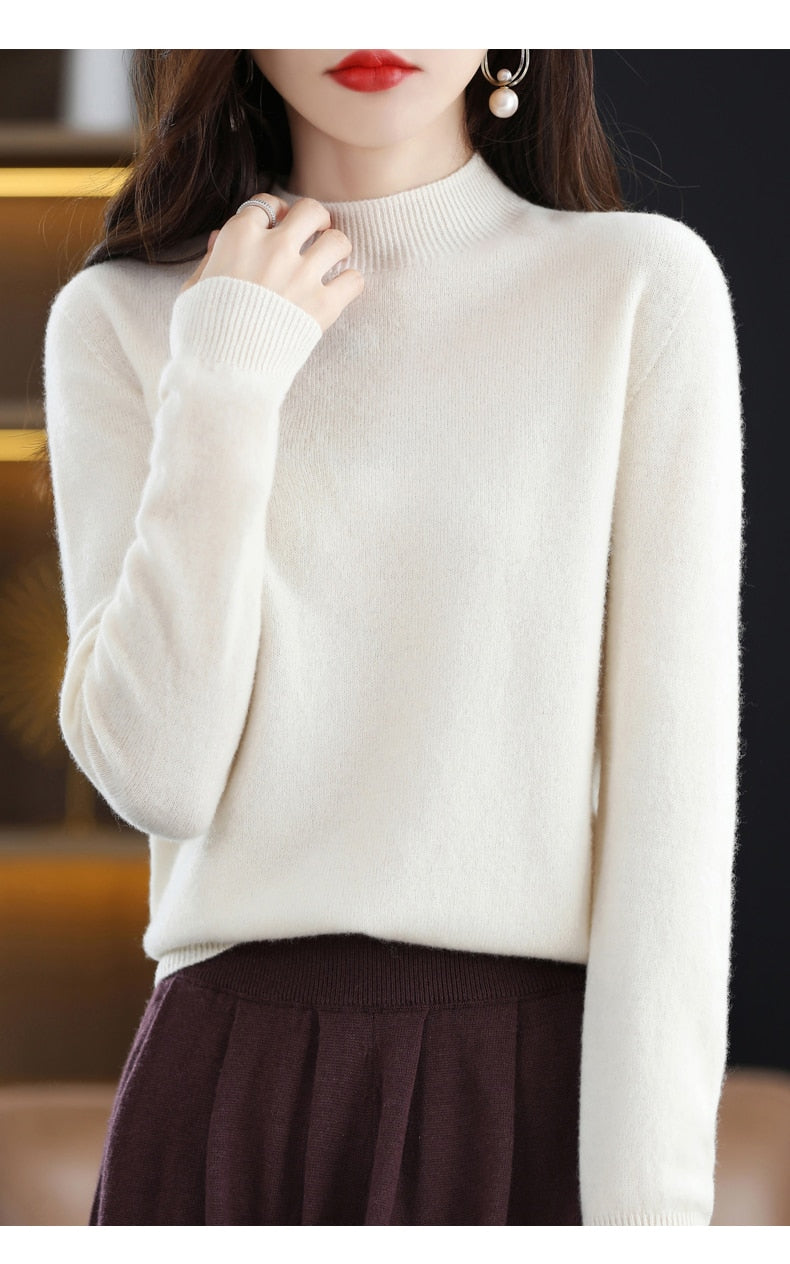 Seamless Half Turtleneck Knitted Sweater Women Long-Sleeved Sweater