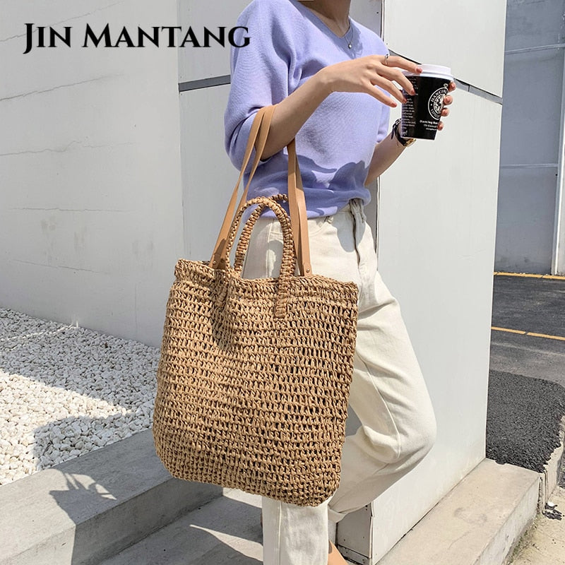 Casual Straw Women Shoulder Bags Wicker Woven Handbags Bag Tote Purses