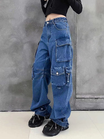 Women Baggy Jeans High Waiste Loose Straight Wide Leg Pants Trousers