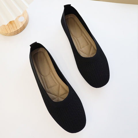 Soft Bottom Shoes Knitted Flat Shoes Mesh Loafers Women Ballet Flats
