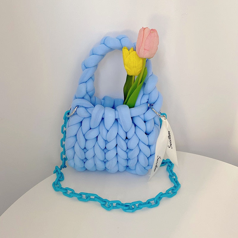 Crochet Bag Shoulder Handmade Chain Women Designer Knitting Crossbody Woven