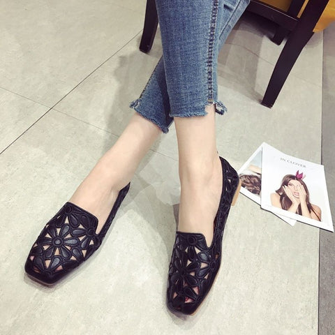 Square Toe Shoes Women Embroidery Shoes Soft Loafers Leisure Women Ballet Flats