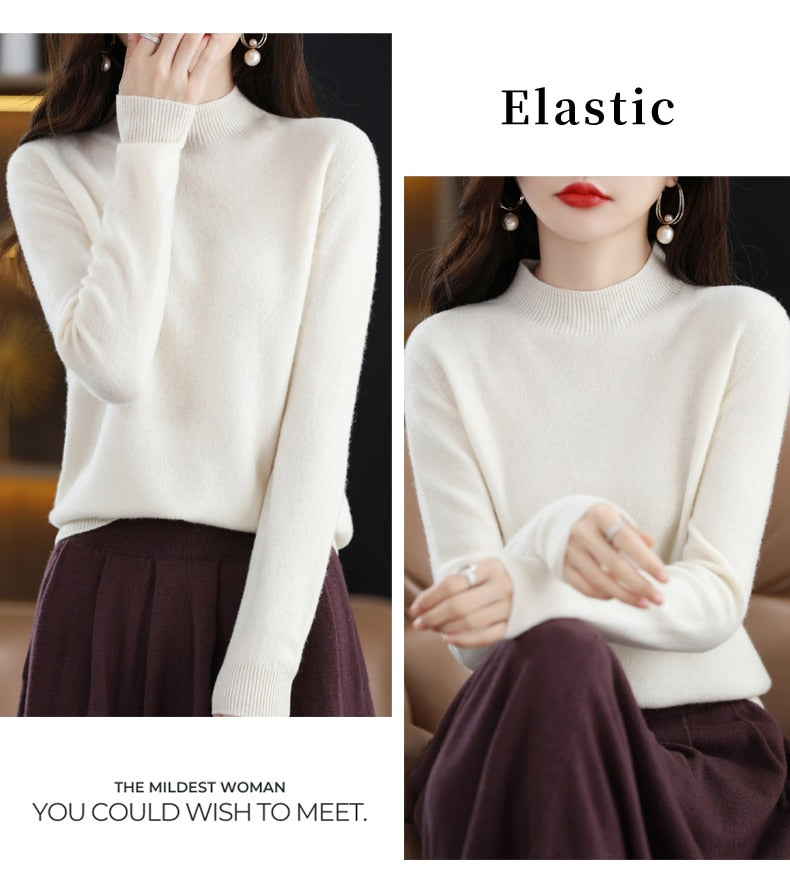 Seamless Half Turtleneck Knitted Sweater Women Long-Sleeved Sweater