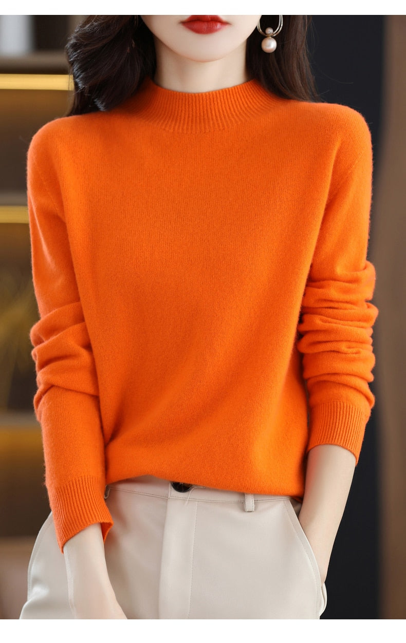 Seamless Half Turtleneck Knitted Sweater Women Long-Sleeved Sweater