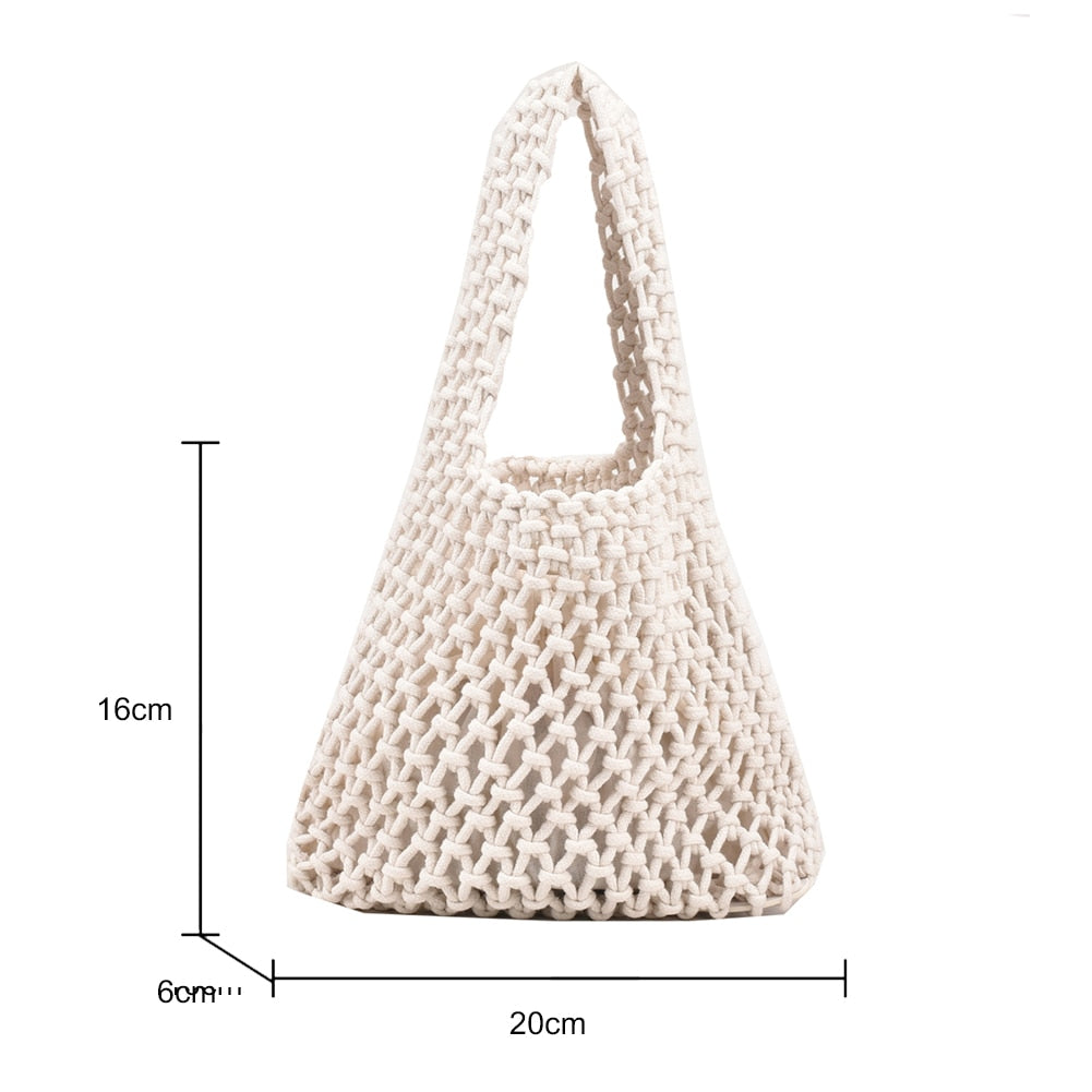 Crochet Handbag Women Hollow Out Hand Woven Totes Bag Hollow Knitting Purses