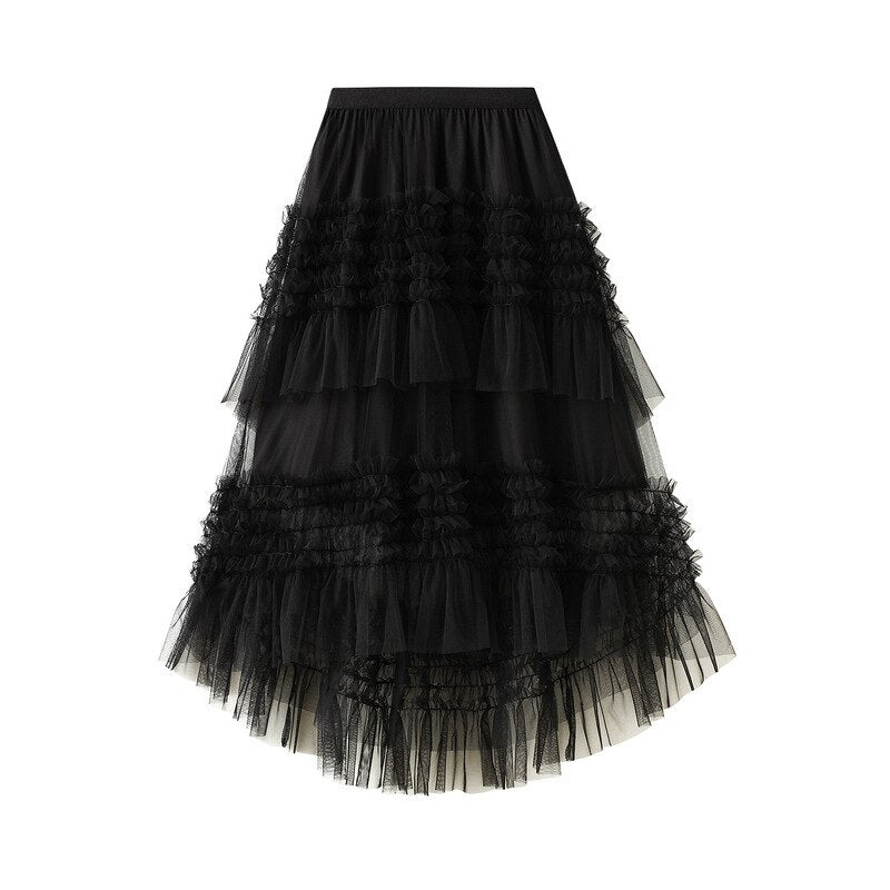 High Low Style Tulle Pleated Skirt Maxi Long Skirts Womens