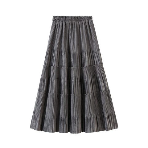 Velvet Pleated Skirt Women Lady Midi Long High Waist A Line Skirt
