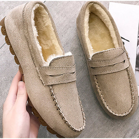 Winter Women Shoes Short Sewing Slip-On Non-Slip Bottom Comfortable Flats Loafers