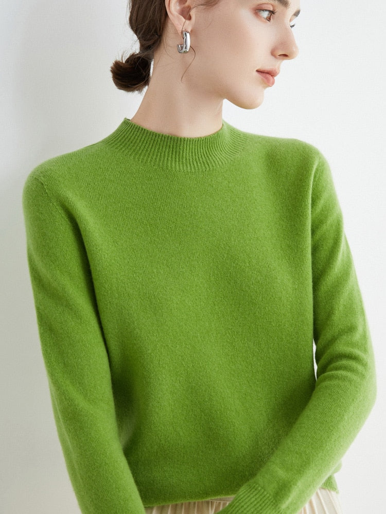 Seamless Half Turtleneck Knitted Sweater Women Long-Sleeved Sweater