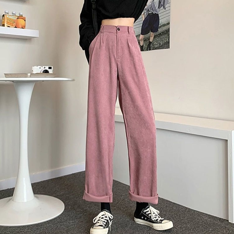 Leg Straight Pants Women High Waisted Warm Trousers Woman Loose