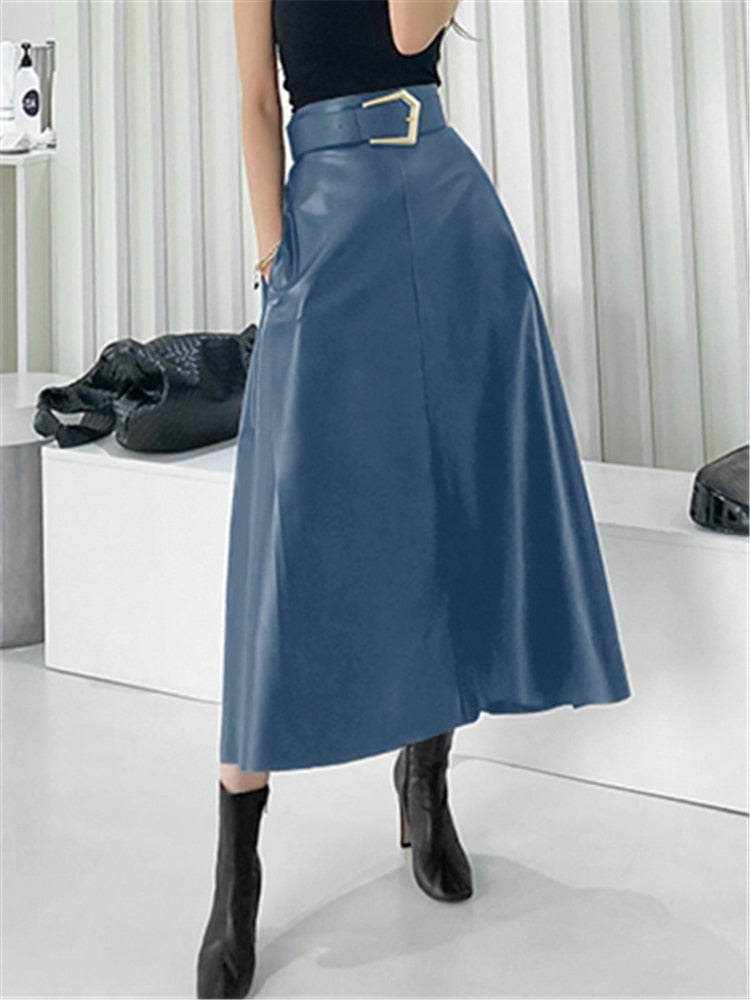 Long Skirts with Belted High Waist Umbrella Skirts Autumn Winter