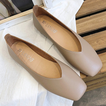 Women Flat Shoe Shallow Low-heeled Sandals Square Toe Slip-on Simple Shoes