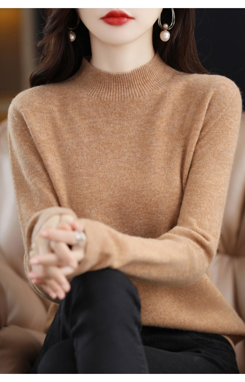 Seamless Half Turtleneck Knitted Sweater Women Long-Sleeved Sweater