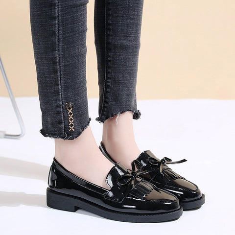 Women Loafers Platform Slip on Shoes British Tassel Casual Flats Shoes